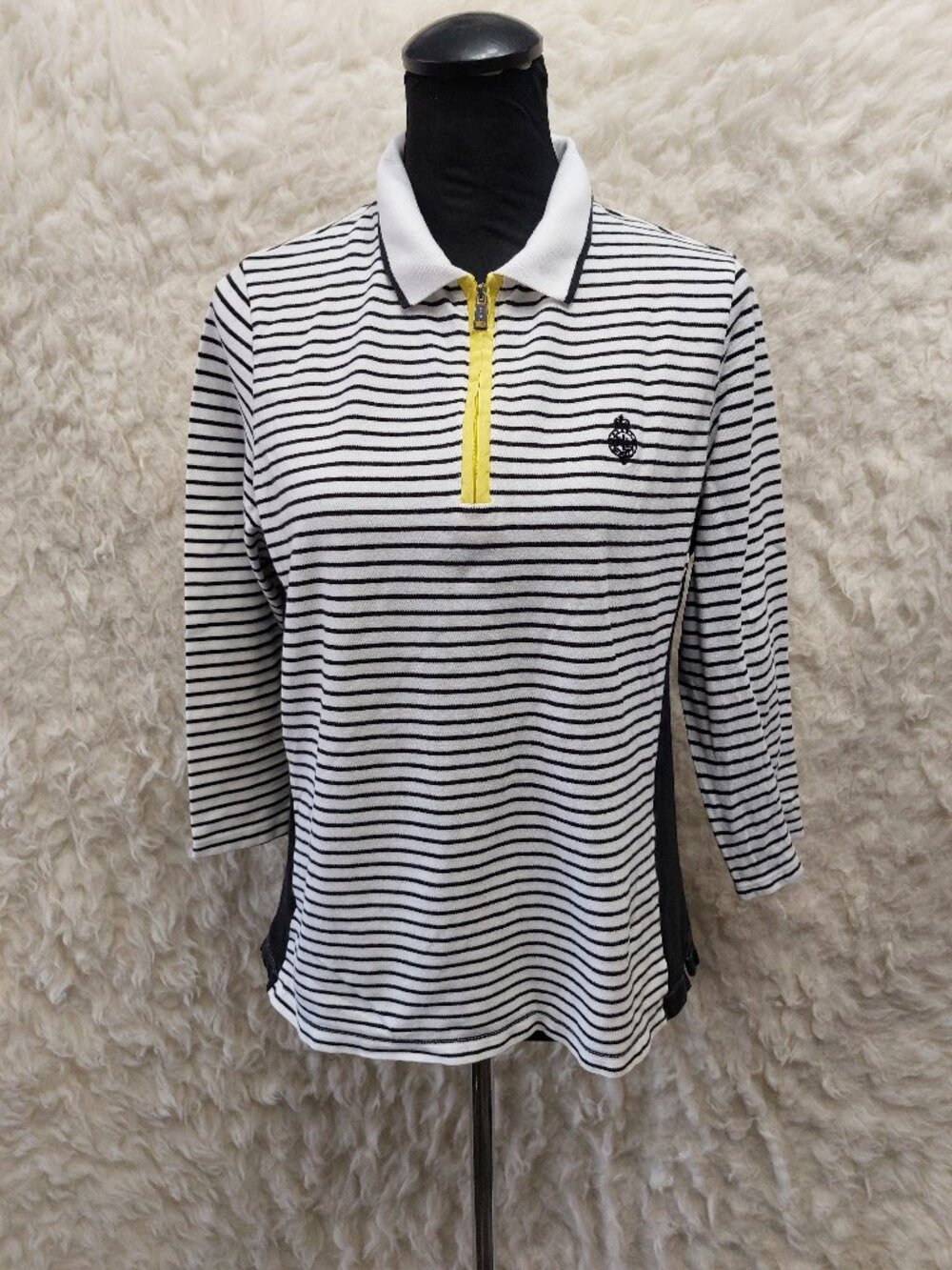 Lauren Ralph Lauren Active Women's 1/4 Zip Pullover Black and White Striped Top